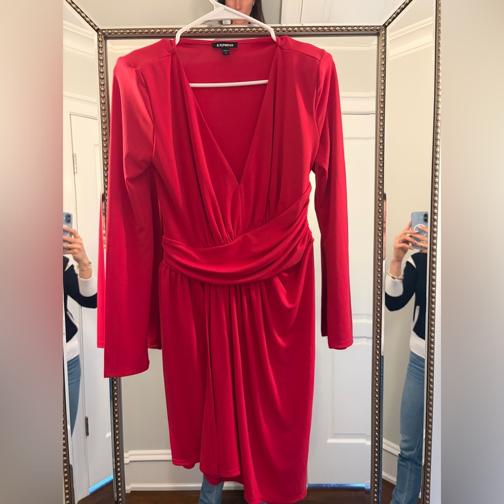 Express Vibrant Deep Pink Long Sleeve Dress